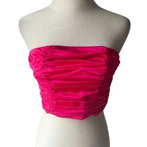 ROTATE Gathered Satin Crop Top – Pink Glo – Size 32 – NWT
